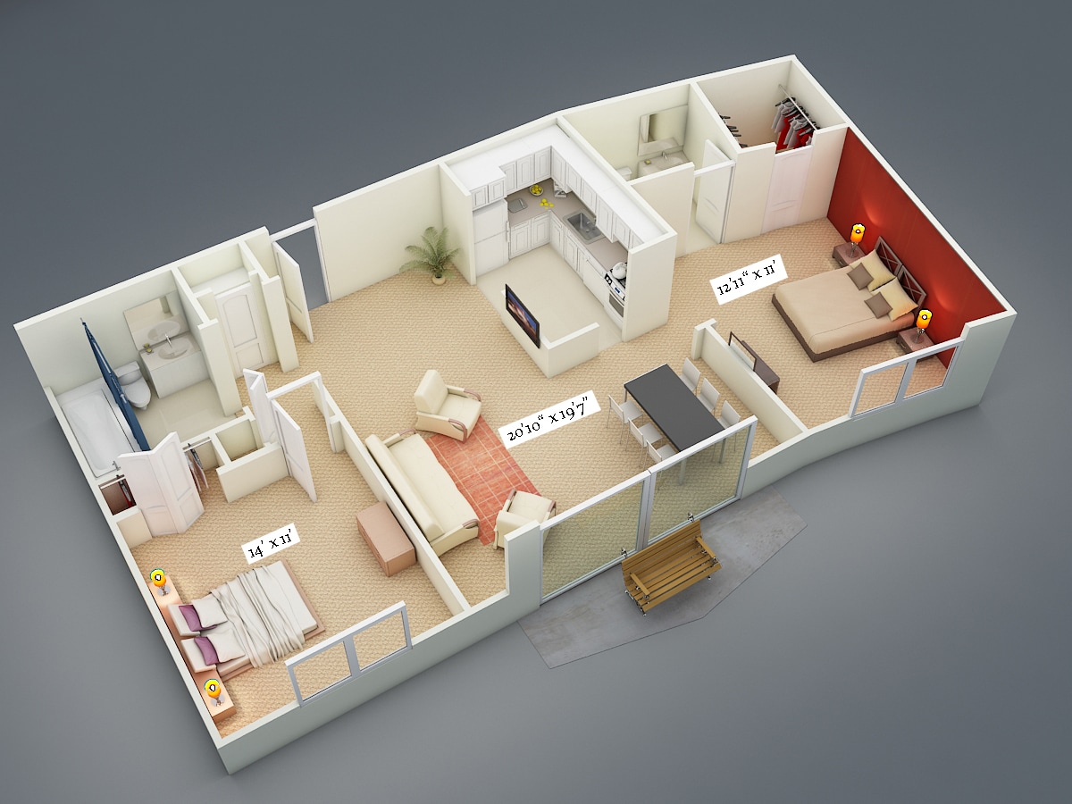 Camelot Apartments – Two Bedroom 1.5 Bath Split Suite