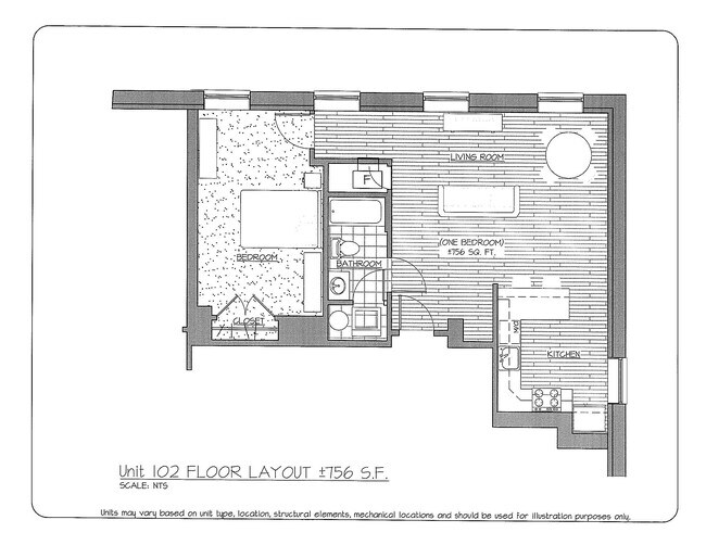 Plano de la unidad 102 - 81 Birch St