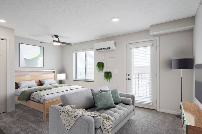 Our Hummingbird studio can easily be arranged with separate spaces for living and sleeping. - The Knock Apartments