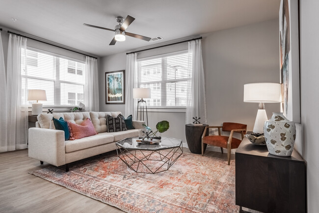 Modern Living Room with Open Layout at The Hightone in Denton, TX - The Hightone