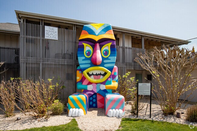 The Moai statue at the Montauk Beach House reflects the village’s artistic, eclectic character and the creative community that has long shaped the area.