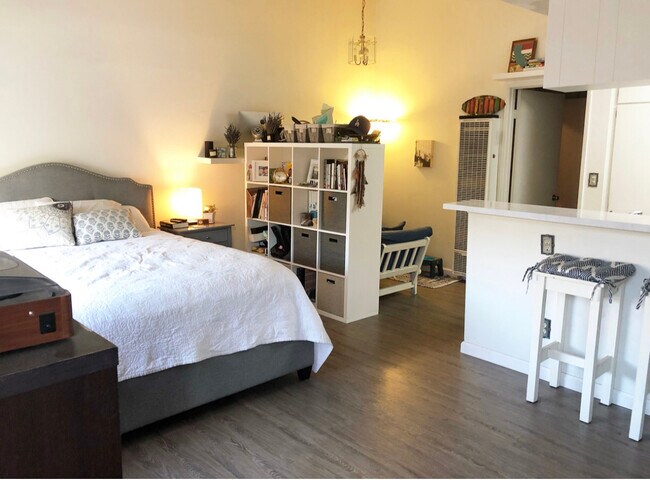 Example of studio layout with bed and bookshelf divider - 816 Coriander Dr