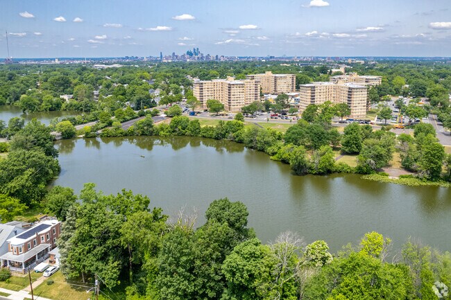 Aerial of the lake and Newton Lake Park in Collingswood, NJ.
