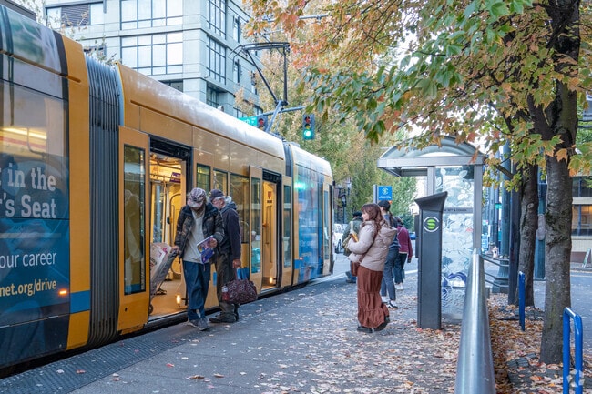 The Pearl District in downtown Portland has a light rail system.