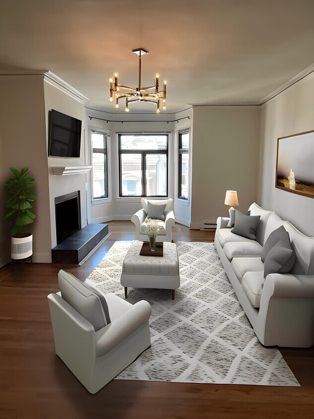 Living Room with Woodburning Fireplace - 2341 Franklin St