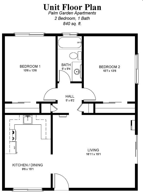 2BR/1BA - Palm Garden