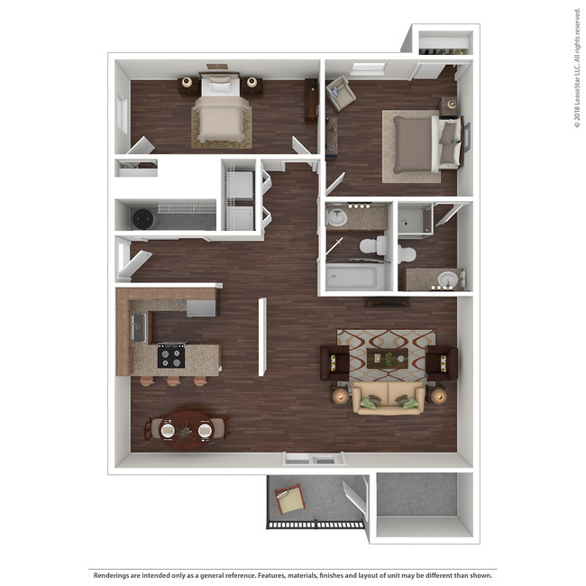 Plano de planta 3D w/Furniture - Gatehouse Apartments