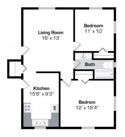 Plano de planta de 2 habitaciones - Lake Cable Village Apartments