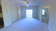 Located at 3512 Birchfield Ct in Hope Mills, NC, this single-story home offers a comfortable and inviting layout designed for easy everyday living. The main living area is generously sized, featuring plush wall-to-wall carpeting that adds warmth underfoot. A ceiling fan with a built-in light fixture is centrally positioned overhead, providing both comfort and illumination throughout the space. Large sliding glass doors flood the room with abundant natural light, creating a bright and airy atmosphere while offering direct access to the outdoors. Soft, neutral wall tones throughout lend a clean and versatile backdrop, making the space easy to personalize. Arched doorways add an elegant architectural touch, lending a sense of character as they connect the living area to adjoining rooms. Additional doorways suggest a practical and well-connected floor plan, with rooms flowing naturally from one to the next. The overall ambiance is calm and welcoming, with simple, classic finishes that provide a solid foundation for any interior style. This Hope Mills home combines functional design with comfortable living in a single, accessible level.