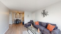 Located at 644 Glastonbury Road in Nashville, TN, this one-bedroom, one-bathroom unit offers a practical and well-appointed layout across a single floor. Light-toned hardwood-style flooring runs throughout the space, creating a cohesive and clean aesthetic.

The combined living and dining area forms the heart of the unit, providing an open, flexible space ideal for both relaxing and entertaining. The living area benefits from natural light streaming through a large window and is complemented by a ceiling fan overhead. The dining area connects seamlessly to the kitchen, which features white cabinetry, granite-speckled countertops, a stainless steel sink, and a full suite of appliances including a refrigerator, range, and dishwasher.

The bedroom is a well-sized private retreat, also equipped with a ceiling fan and generous natural light. The unit includes three closets, offering notable storage capacity throughout.

The bathroom features a clean, modern vanity with a granite-speckled countertop, white cabinetry, and a well-lit mirror. The overall design of the unit is bright and neutral, with white walls that lend a fresh, move-in-ready feel to every room.