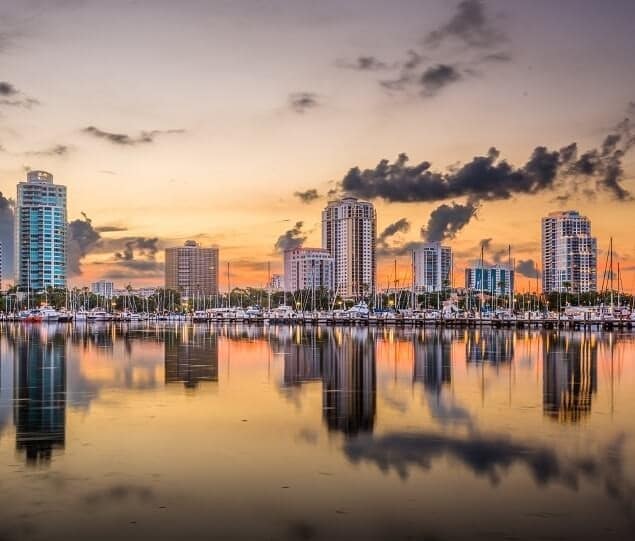 The Saint Petersburg skyline at sunset