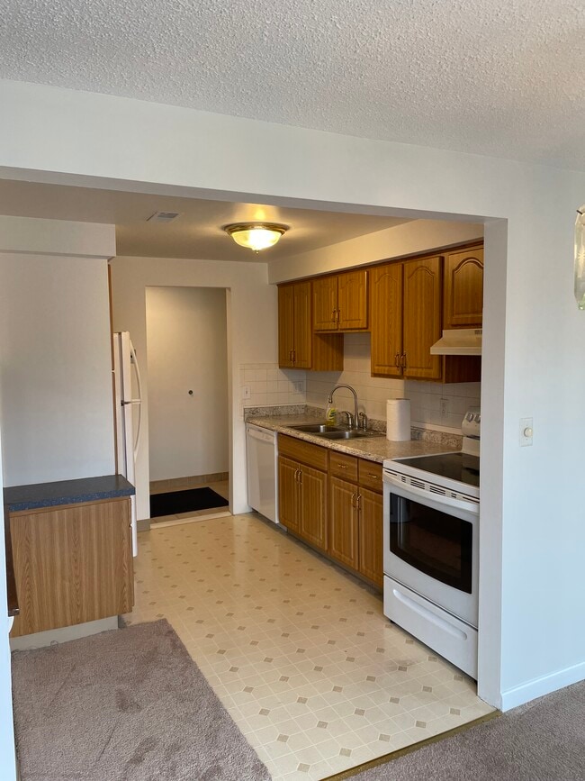 Kitchen equipped with closets, sink, refrigerator, dishwasher, and elcetric stove top. - 1 Cambridge Sq