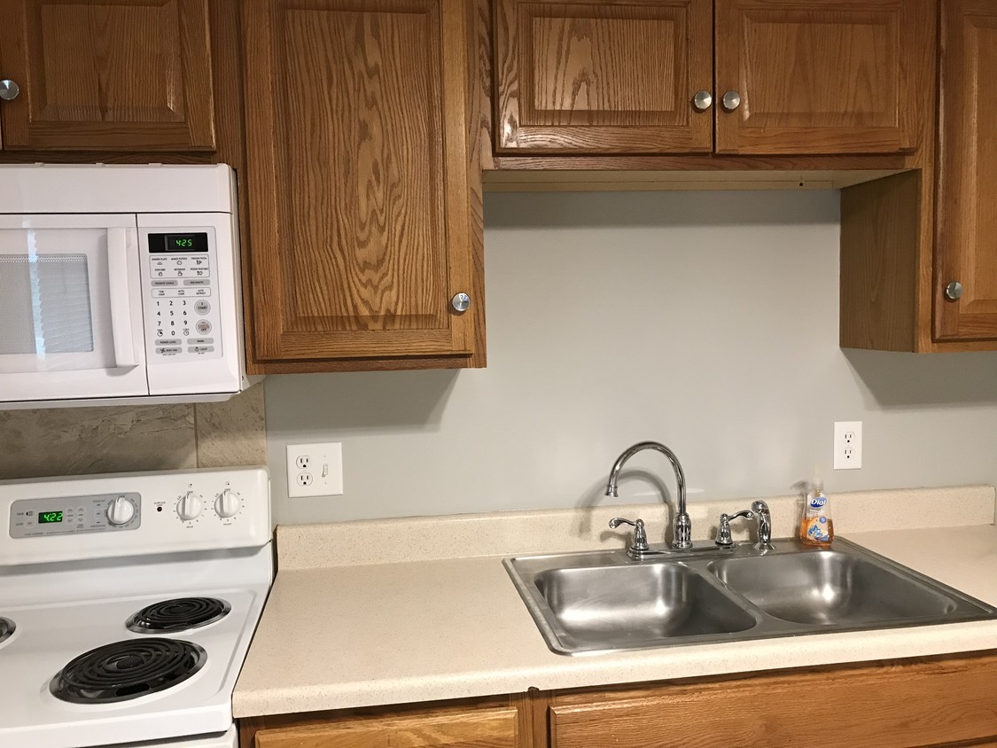Kitchen with over the stove microwave - 205 Shari Dr