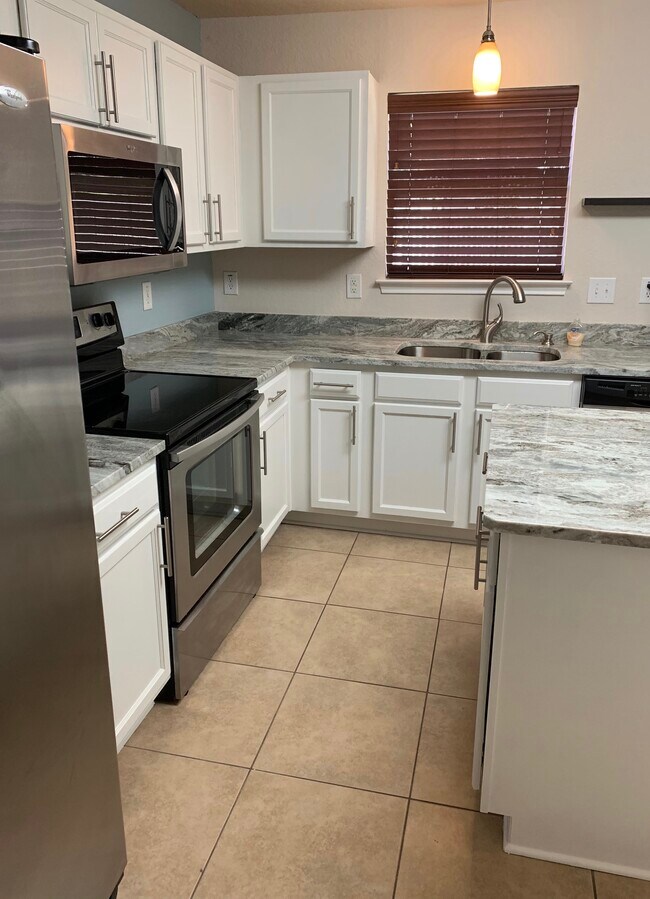 New granite counters, sink, fixtures, and freshly painted cabinets - 10219 Roseangel Ln