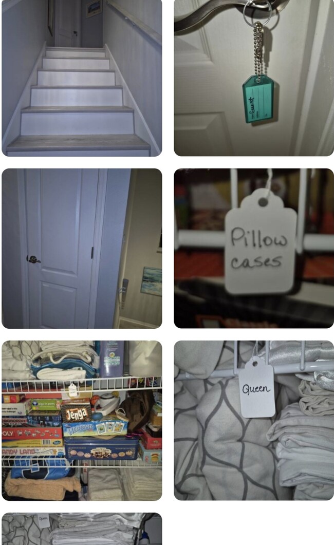 Stairs room w/key, hall closet full of fresh linens, cleaning supplies, ironing & games. - 278 Blue Jay Way