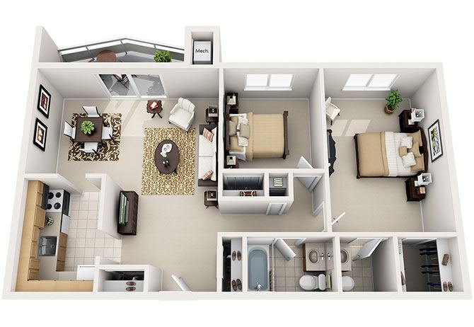 Pine Ridge Apartments – 2 Bed 1.5 Bath (4 Layouts)
