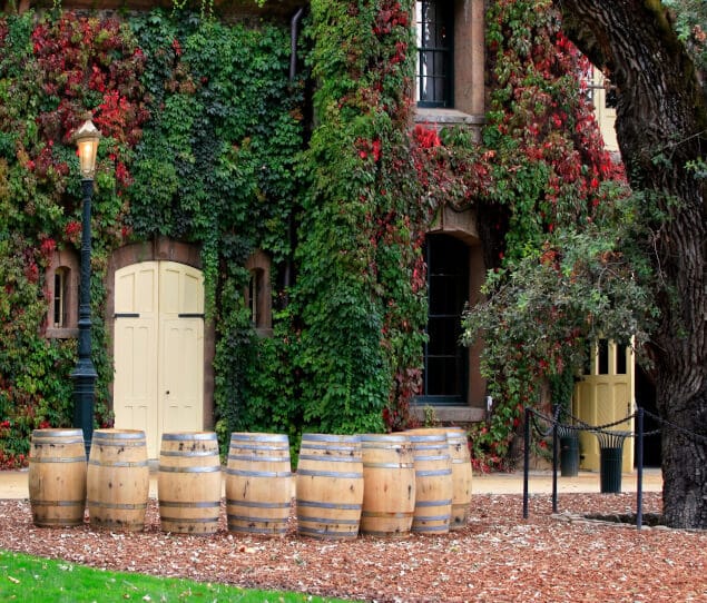 Barrels outside a Napa Valley vineyard