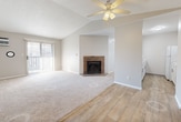 This well-designed apartment offers 760 square feet of comfortable living space on a single floor. The layout includes two bedrooms, with the primary bedroom boasting a generous 160 square feet. The living area is spacious and bright, featuring carpet flooring and ample natural light from large windows and a sliding glass door. The kitchen is efficiently designed with white cabinetry, light-colored countertops, and essential appliances including a refrigerator and stove. The bathroom showcases a modern vanity with a large mirror and ample storage space. Additional amenities include a walk-in closet with built-in shelving, ceiling fans, and baseboard heating. The neutral color palette throughout creates a clean, contemporary ambiance. The apartment's location in West Des Moines, Iowa, at 2330 EP True Pkwy, provides convenient access to local amenities. With its thoughtful design and comfortable features, this apartment offers a practical and inviting living space for its residents.