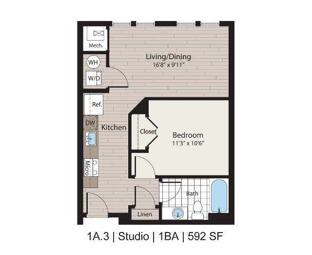 1a.3 Studio/1BA 592 SF - ICON Residences at The Rotunda Apartments