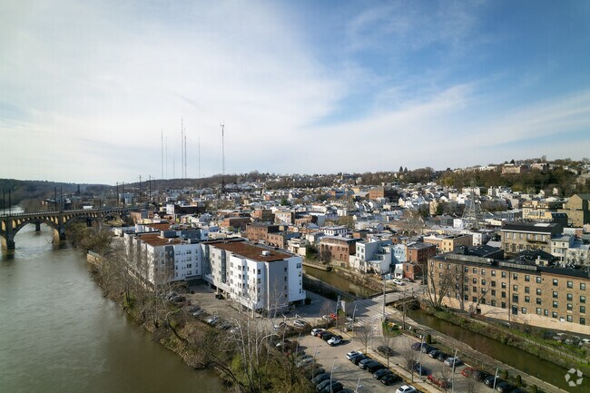 Meandering roads course through the Manayunk neighborhood landscape.