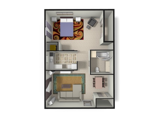 1-bedroom-3D - Brandywine Apartments