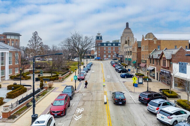 Park Ridge downtown is charming, with the Library and the Pickwick Theater.