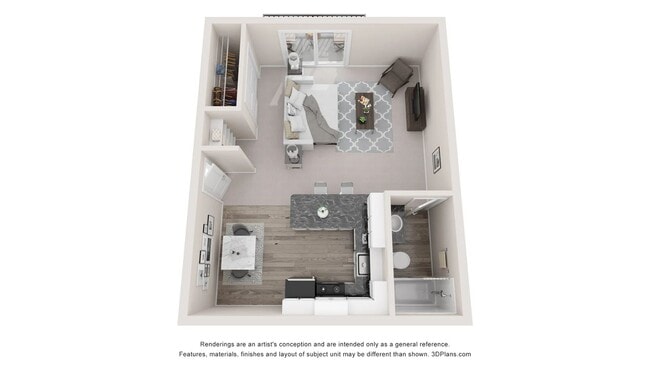 A 3D floor plan rendering of The Cape. - Welby Park Estates Apartments