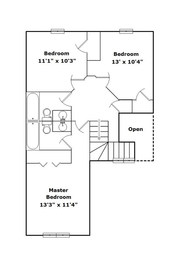 Floor plan of upstairs - 315 Windwood Ct