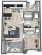 1 Bedroom, 1 Bath 578sf