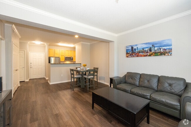 1BR, 1BA - 706SF - Living Room, Dining & Kitchen - Retreat at City Center