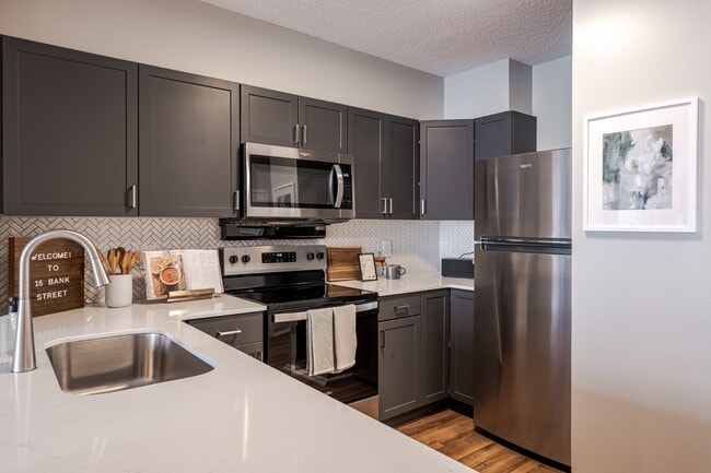 Stainless steel appliances at 15 Bank Apartments in White Plains, NY 10606 - 15 Bank Apartments