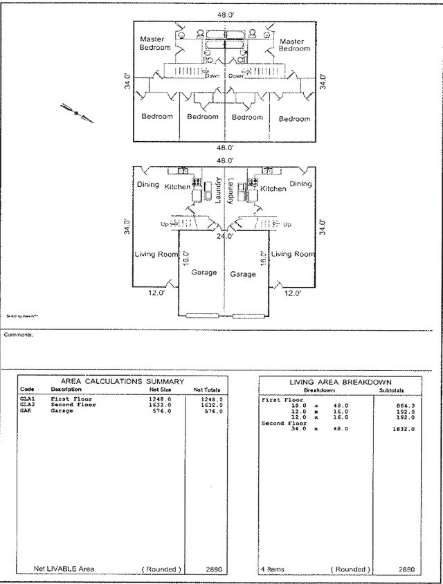 Plano de planta - Saratoga Circle Duplexes
