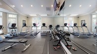 Located at 3960 Bell Rd in Nashville, TN, this single-floor fitness center is thoughtfully designed to support a comprehensive workout experience. The space features warm neutral-toned walls, crown molding, and a combination of recessed and panel lighting that keeps the environment bright and energizing throughout the day.

Multiple windows fitted with blinds line the walls, inviting ample natural light and offering views of the surrounding greenery and outdoor areas. The large windows in the cardio section create an open, airy atmosphere ideal for sustained exercise sessions.

The cardio zone is well-stocked with True-brand treadmills, an elliptical cross-trainer, and a stationary bike, all positioned to take advantage of the natural light and outdoor views. A wall-mounted flat-screen television provides entertainment during workouts.

The strength training area includes a multi-function cable machine suitable for a wide range of resistance exercises, a weight bench, a dumbbell rack with a full set of free weights, a stability ball, and a barbell. Full-length mirrors along one wall enhance the sense of space while allowing users to monitor their form during exercises.

Dark rubber flooring throughout the gym provides durability and comfort underfoot. The overall ambiance is clean, functional, and welcoming, making this fitness center a practical and well-appointed facility for residents and users of all fitness levels.