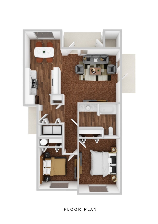 2 Bed, 1 Bath Floorplan - LIBERTY CREST APARTMENTS