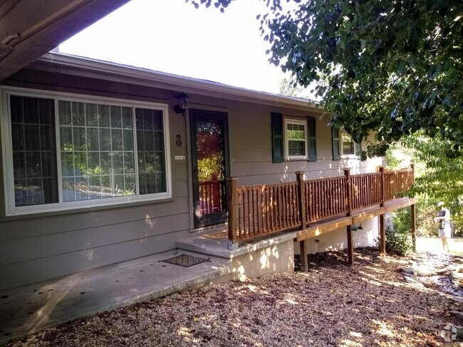 front of house - car port, raised porch area, peach tree - 3 Morris Ln