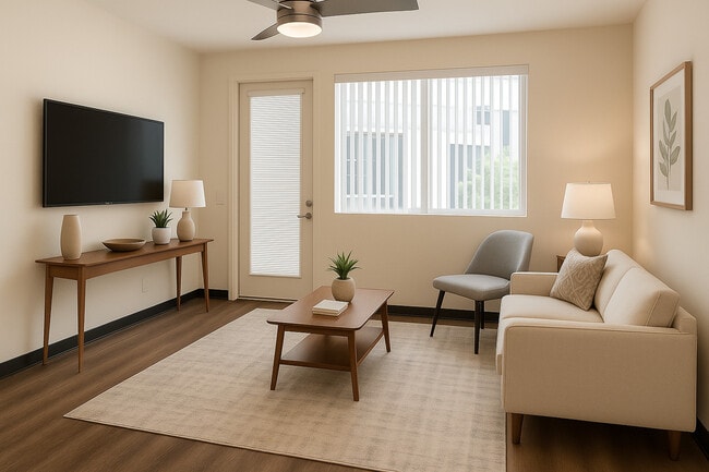 Sala de estar de 1 dormitorio - The Cascalote Senior Apartments