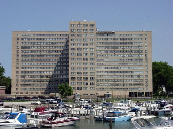 View to the southeast with Erma Henderson Marina in foreground - River House Co-Op Apartments