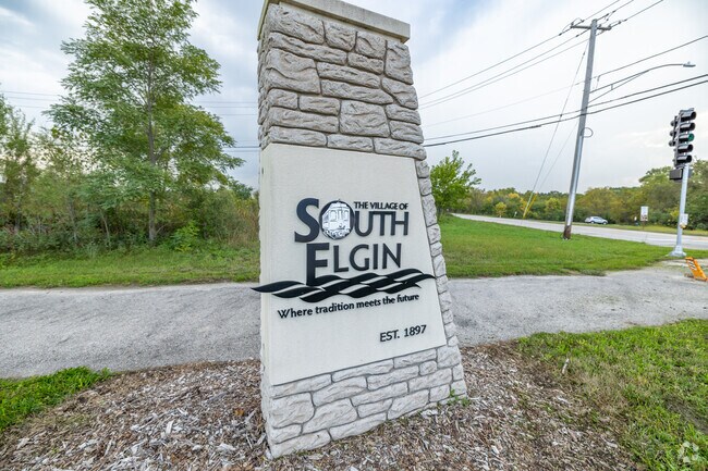 South Elgin stone plaque right outside of the Vasa park entrance area.