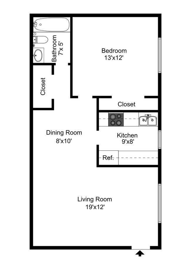 2D una cama plano de planta - 2112 Columbia Pike