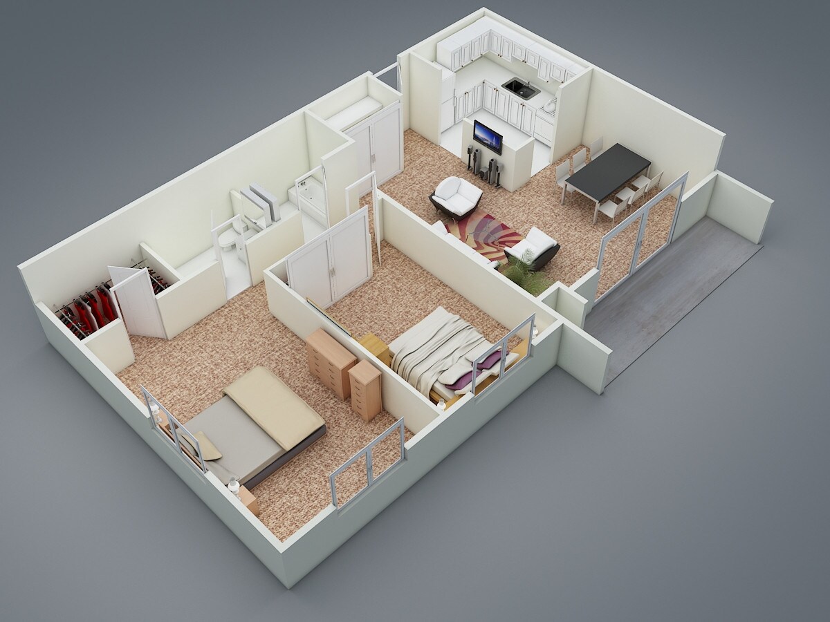 Concord Apartments – Two Bedroom Two Bath Corner Suite