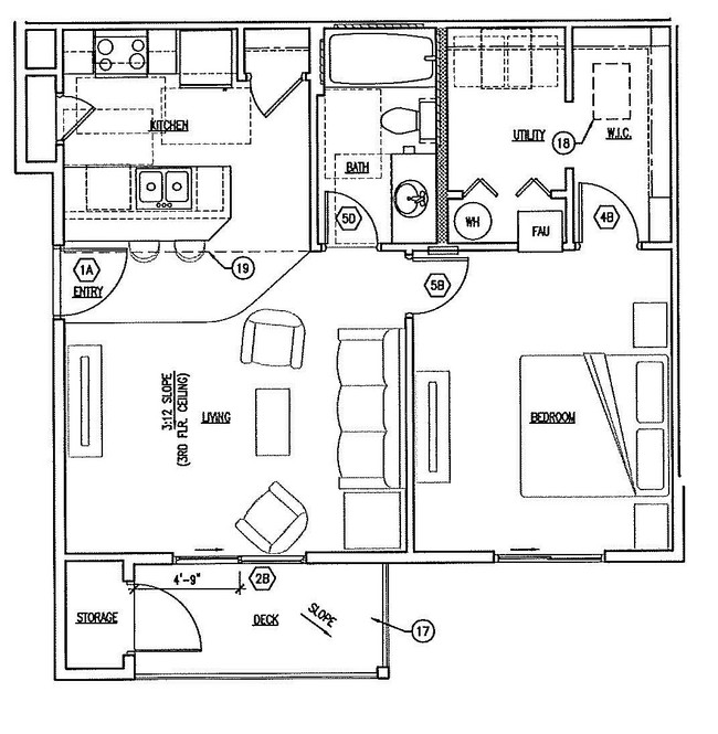 2 Bed 1 Bath Floor Plan - Palisades