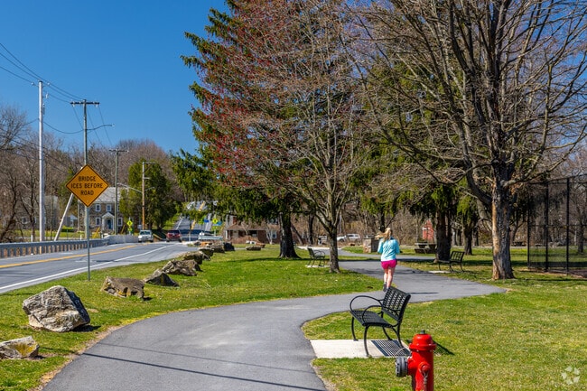 Walking and jogging paths connect parks along the Saucon Rail Trail in Hellertown PA.