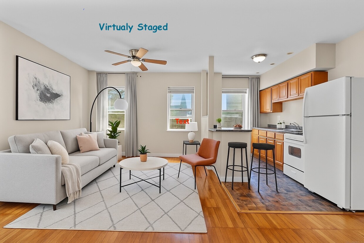 Virtually staged-Living-Kitchen - 230 Farmington Ave