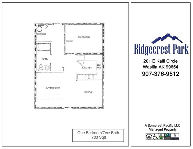 RDCRST-One habitaciones, FP - Ridgecrest Park Apartments
