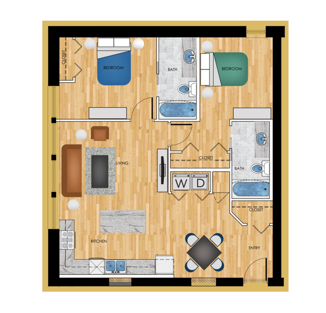 Plano C de la fase dos 2-Bedroom 909-Sqft - West Campus Lofts