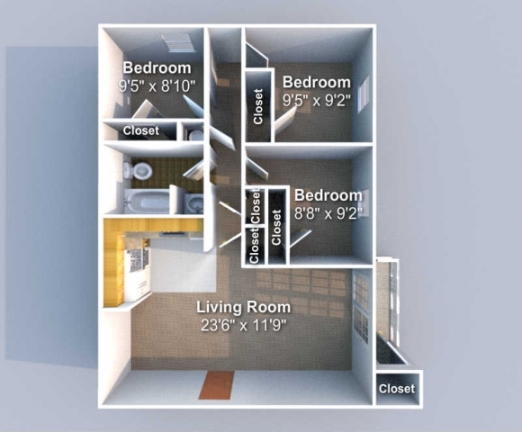 Plano de planta de 3 habitaciones - Stratford II