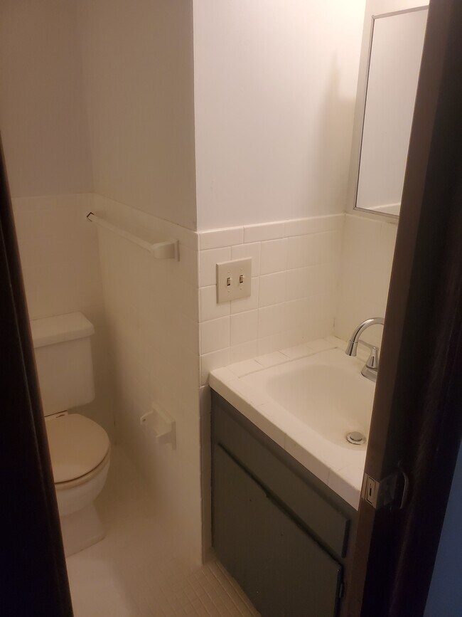 Baño completo con inodoro y lavabo, armario para ropa blanca justo al lado del baño con mucho espacio de almacenamiento. - 1182 Lane Pl