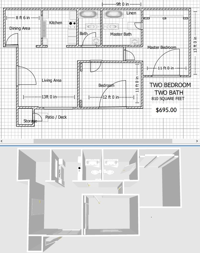 Dos habitaciones, un baño - Townwood Apartments