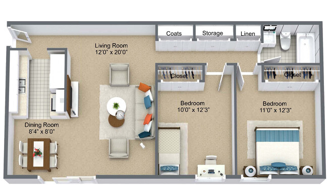 2 Bedroom 1 Bathroom - Hillcrest Club Apartments