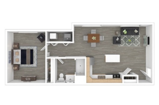 1 Bedroom 684 SqFt_3D - The Grove at Perry